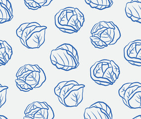 Seamless pattern of hand-drawn Cabbage. Line art, ink, minimalist style. Vector illustration.