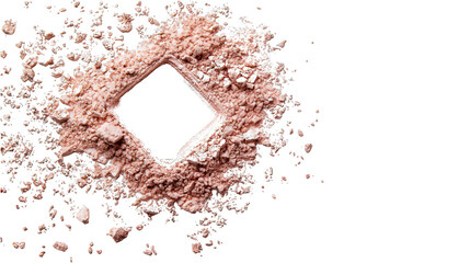 Compact face powder arranged in a smooth scattering on a white surface, displaying texture.