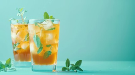Fototapeta premium Refreshing iced tea drink home kitchen beverage photography bright atmosphere