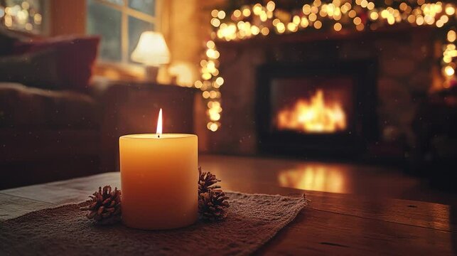 Cozy Candlelight by the Fireplace. looping video.