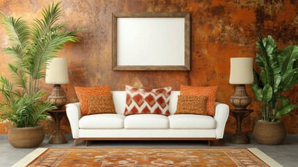 Modern Living Room Decor With Orange Accents
