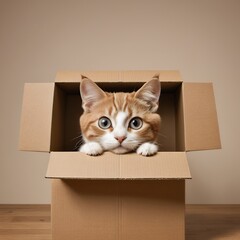 Adorable Ginger Kitten Peeking from a Cardboard Box: A Captivating Portrait of Feline Curiosity and Playfulness