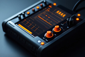 Sophisticated audio spectrum analyzer on dark backdrop, music production element.