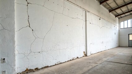 Empty white plastered wall with a few cracks and imperfections, interior design, isolated element, empty space, rough finish