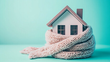 Beautiful Miniature house with a swirled wool scarf on a isolated background generated by AI