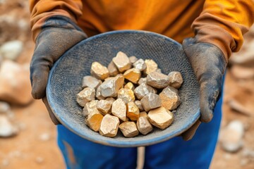 Close-Up of Gold in a Dirty Miner’s Sieve