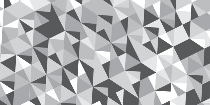 black and gray background seamless mosaic and low polygon triangle texture. triangles in gray tones. Triangle shape retro wall grid pattern geometric ornament tile vector square element.. , <

