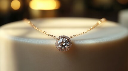 Fototapeta premium A close-up of a sparkling diamond necklace on a soft background, showcasing elegance and luxury.