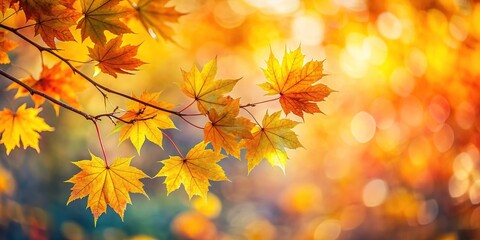 AI-created autumn maple branch,  yellow foliage, shallow focus.   Photography.
