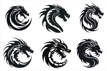 Dragon Face Head Silhouette Bundle Set, Dragon Tatto design Silhouette