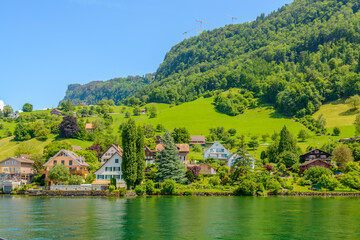 Obraz premium Waterview on Swiss village near Lucerne, Switzerland.
