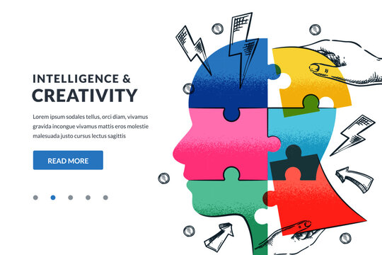 Creativity education, psychological support concept. Hands join head shape puzzle. Vector hand drawn sketch illustration