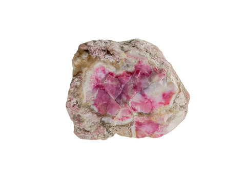 Opal is a hydrated amorphous form of silica. Pink opal isolated on white background