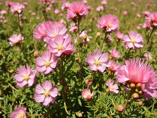 Obraz premium Mimosa pudica flowers with pink and white hues in a sunny field with green leaves, sunflower, bright colors, field