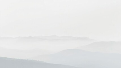 Minimalist abstract landscape with soft white and gray misty foggy mountains in the background, peaceful, abstract, outdoor