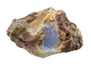 Blue opal isolated on white background. Opal is a hydrated amorphous form of silica.