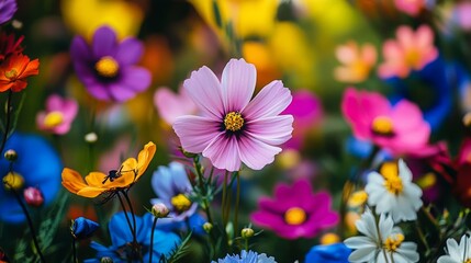 Colorful Close-Up of Various Blooms in a Garden Setting