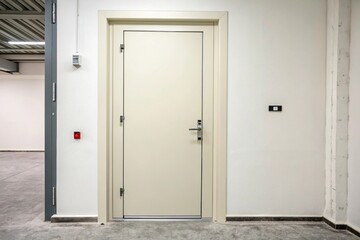 Modern single door with off-white color and sleek metal hinges, modern door design, off-white door, minimalist architecture, modern home decor