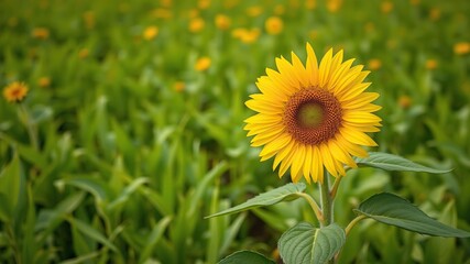 Bright yellow sunflower in a lush green field, sunflowers, nature