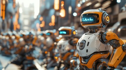 Robots assembling eco-friendly vehicles: Green industry focus on clean transportation, soft lighting, vibrant colors, 8k resolution, photorealistic. cinematic. 3D render. highly detailed,