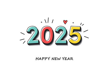 Colorful 2025 Happy New Year Greeting Illustration