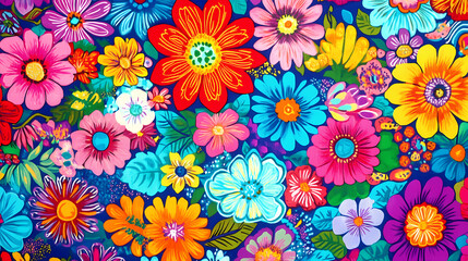 Chita** pattern - a cotton fabric pattern featuring bright and bold floral designs, popular in brazilian culture. Vivid Floral Patterns. Illustration