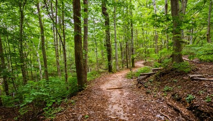 Fototapeta premium 푸른 숲속을 따라 이어진 산책, 트레일 코스