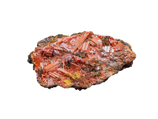 Crocoite mineral stone isolated on white background