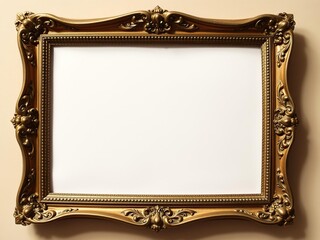 Ornate gold picture frame with etched details on a beige surface holds a beautiful vintage photograph, beige, decorative, inviting