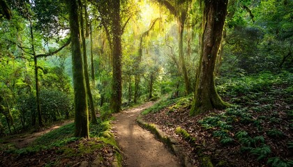 Obraz premium 푸른 숲속을 따라 이어진 산책, 트레일 코스