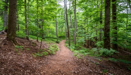 Fototapeta premium 푸른 숲속을 따라 이어진 산책, 트레일 코스