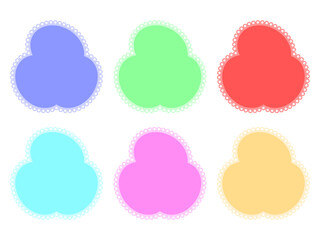 set of colorful three-overlapping circle lace-edge photo frame boarder flat shape