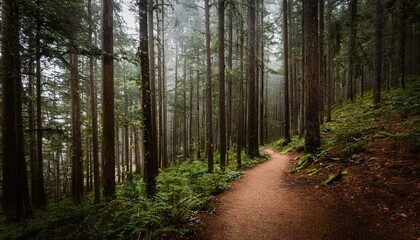 Fototapeta premium 푸른 숲속을 따라 이어진 산책, 트레일 코스