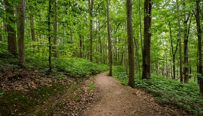 Fototapeta premium 푸른 숲속을 따라 이어진 산책, 트레일 코스