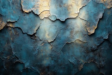 Dark blue cracked texture with golden elements as a background