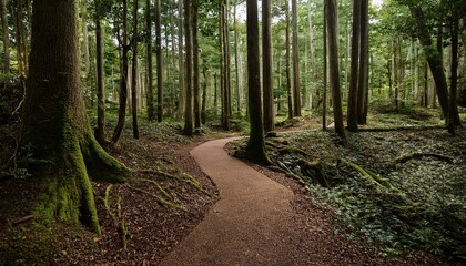 Obraz premium 푸른 숲속을 따라 이어진 산책, 트레일 코스