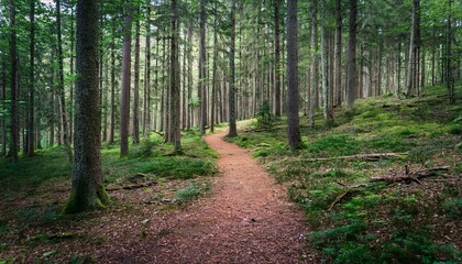 Fototapeta premium 푸른 숲속을 따라 이어진 산책, 트레일 코스