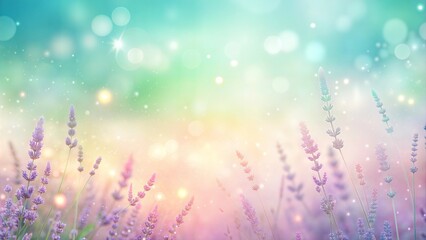 Lavender field with sparkling bokeh in pastel colors
