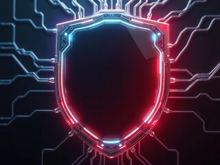 Fototapeta premium Cybernetic shield with fiber-optic glow and a mesh of silver wires, glowing fibers, energy barrier