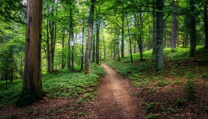 Obraz premium 푸른 숲속을 따라 이어진 산책, 트레일 코스