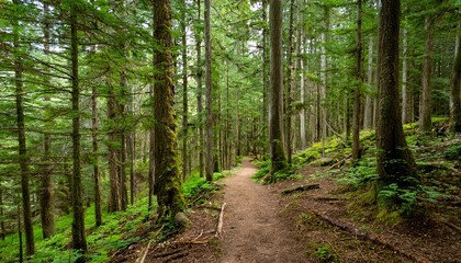 Obraz premium 푸른 숲속을 따라 이어진 산책, 트레일 코스