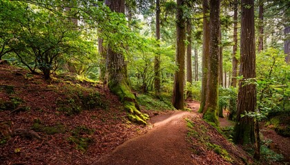 Obraz premium 푸른 숲속을 따라 이어진 산책, 트레일 코스