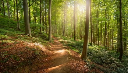 Obraz premium 푸른 숲속을 따라 이어진 산책, 트레일 코스