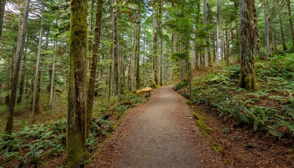 Fototapeta premium 푸른 숲속을 따라 이어진 산책, 트레일 코스