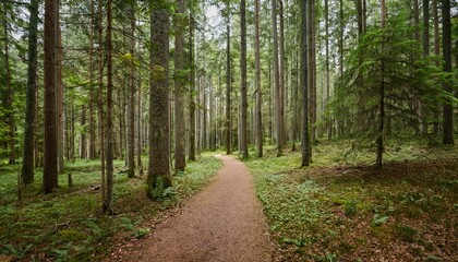 Fototapeta premium 푸른 숲속을 따라 이어진 산책, 트레일 코스