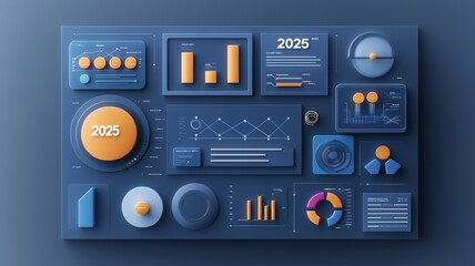 Goal setting and planning in 2025 concept. Futuristic dashboard design showcasing a 2025 strategy concept.