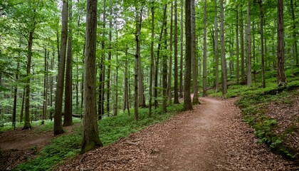 Obraz premium 푸른 숲속을 따라 이어진 산책, 트레일 코스