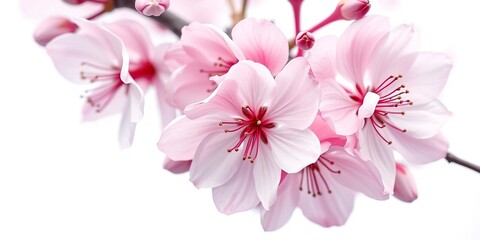 delicate pink and blue cherry blossom blooms - intricate details of petals and center with pale background, pastel pink and blue, floral arrangement