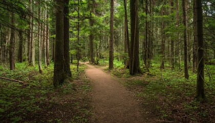 Fototapeta premium 푸른 숲속을 따라 이어진 산책, 트레일 코스