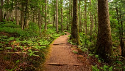 Fototapeta premium 푸른 숲속을 따라 이어진 산책, 트레일 코스